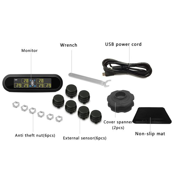 

motor homes battery operated tyre pressure monitor external sensor mini solar energy wireless digital real time 6 wheels smart