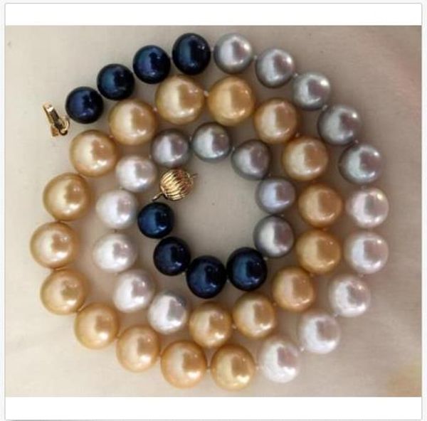

single strands elegant aaa11-10mm round south sea multicolor pearl necklace 18in, Silver
