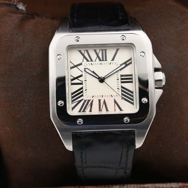 

car classic luxury mens watch automatic mechanical white dial silver skeleton leather strap square dial watch monor hemmo ing, Slivery;brown