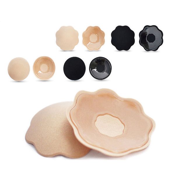 

termezy 1 pairs reusable self-adhesive silicone breast nipple cover bra pasties pad women silicone breast chest accessories, Black;white