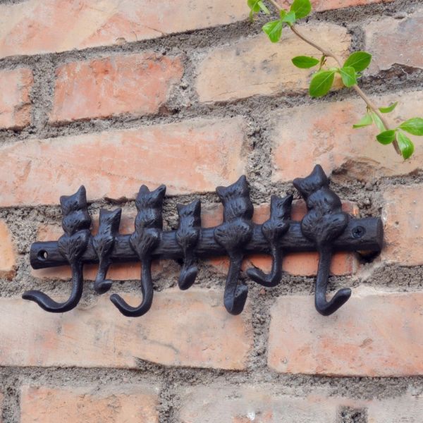 

lixf 7 cats cast iron wall hanger-decorative keys holder with 7 hooks-wall mounted