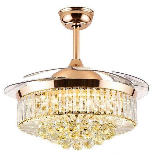 2019 42 Inch Gold Modern Led Crystal Living Room Modern White Fan Ceiling Lights Fixtures Acrylic Leaf Led Ceiling Fan Light Kit Remote Contr Myy From