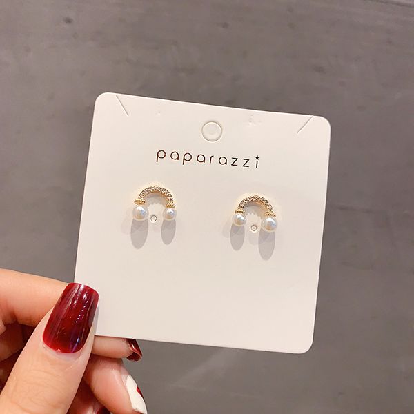

new fashion jewelry curved micro inlaid rhinestone pearl earrings for woman simple cute stud earring, Golden;silver