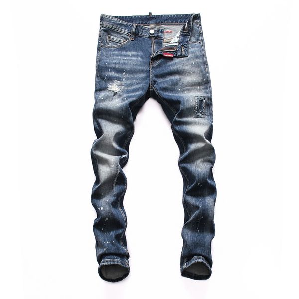 

luxury pants new brand fashion jeans mens designer hole patch hip hop pants brand designer distressed zipper skinny denim pants mens slim, Blue