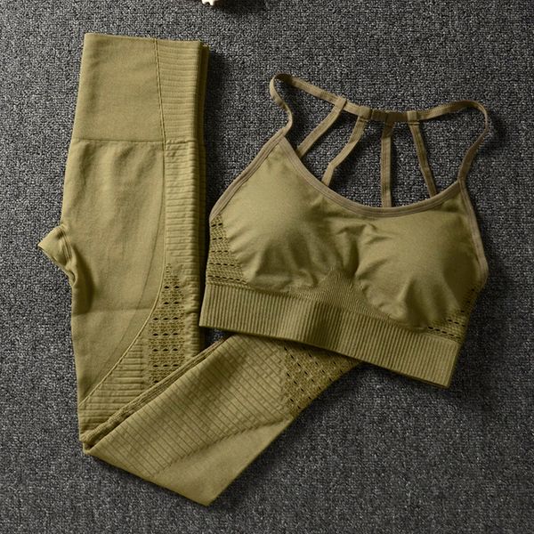 

2 шт бесшовные йога набор женщин фитнес одежда спортивная женщина проложенный push-вверх ремешками спорт бюстгальтер + gym леггинсы спортивн