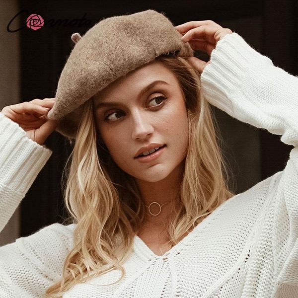 

conmoto casual solid berets cap women vintage high fashion berets caps female autumn winter 2019 retro cap 5 colors, Blue;gray