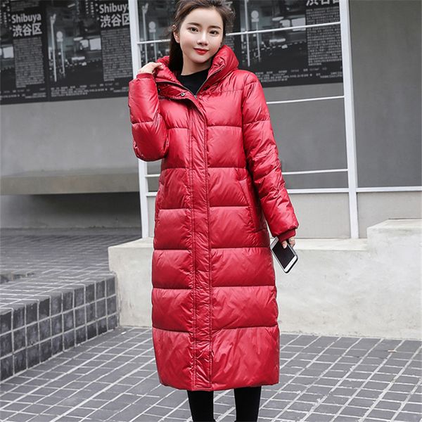 

down jacket female long section 2019 winter fashion new slim bright hooded long-sleeve thick warm down jacket women's outerwear, Black