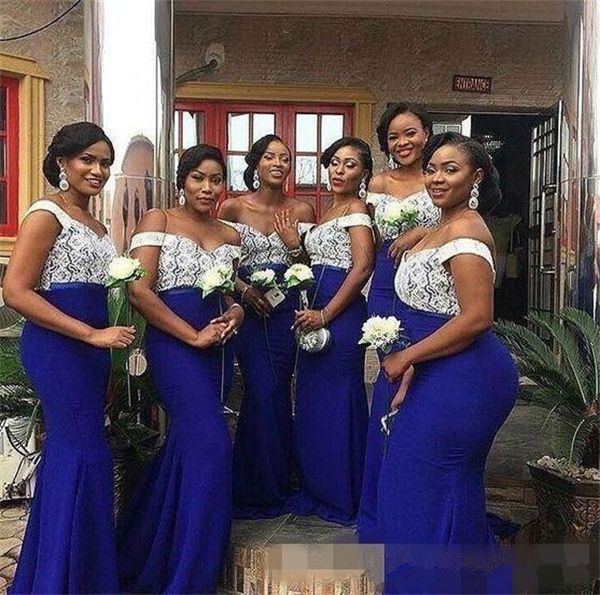 Abiti da damigella d'onore a sirena blu royal con top in pizzo sudafricano 2020 Abiti da ballo da sera taglie forti Abito da ospite per un matrimonio