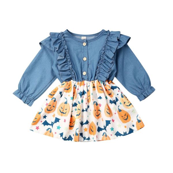 

горячая продажа 0-4t маленьких девочки хэллоуин punmkin платье одежда cute baby kids девочка длинного рукав джинсовой тута платье pumpkins о, Red;yellow