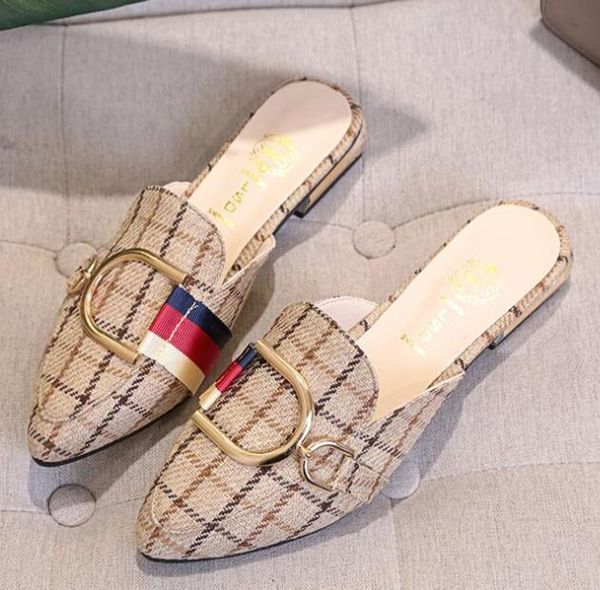 

new women slippers lazy women shoes designer metal buckle beach slippers mules princetown classic slippers size 35-40, Black