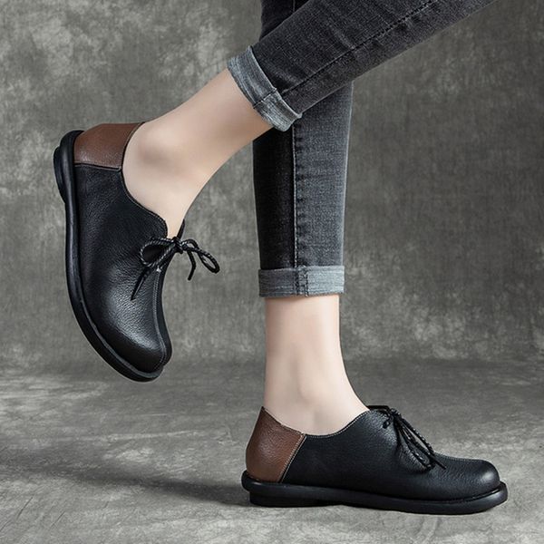 

women's shoes 2019 autumn winter new leather retro fashion grandma shoes casual comfortable soft bottom flat women's, Black