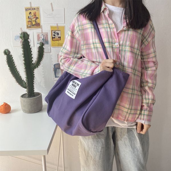 

korean version of large-capacity tote bag canvas reusable shopping bag ladies handbag shoulder with pocket