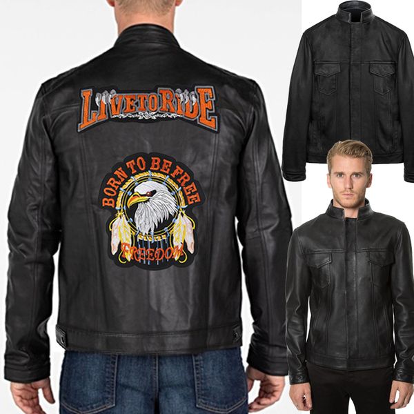 

live to ride men motorcycle leather jacket stand collar windproof biker jackets coats plus size s-5xl black
