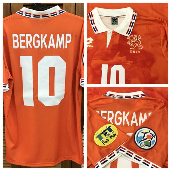 HOL 96/98 EUROCUP Vintage Classic Home Camicia Jersey Maniche corte Bergkamp Cruyff Kluivert Numero personalizzato Numero Numero Patch Patch Sponsor