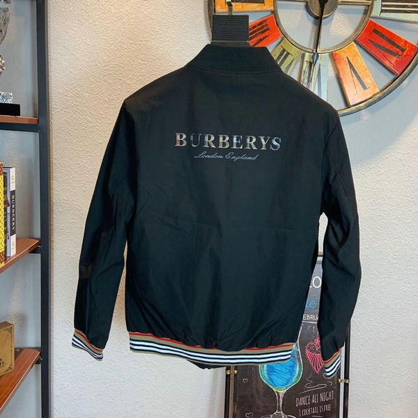 

high end luxury mens jacket burberri logo fashion brand comfortable jackets embroidery locomotive style coat arrival, Black;brown