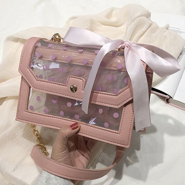 

2019 new fashion women transparent shoulder bag bow tie ribbon wild flap crossbody bag candy color jelly package women's bags
