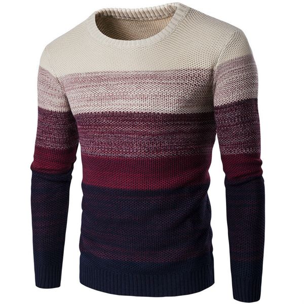 

s-xxl knitwear striped colorblock ribbed bottom fashion gradient sweater men's round neck long sleeve sweater, White;black