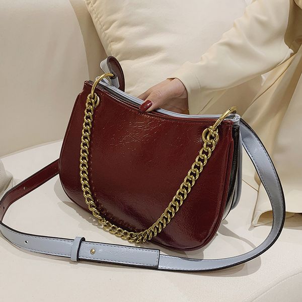 

contrast color chain tote bag 2020 fashion new pu leather women's handbag casual shoulder messenger bag