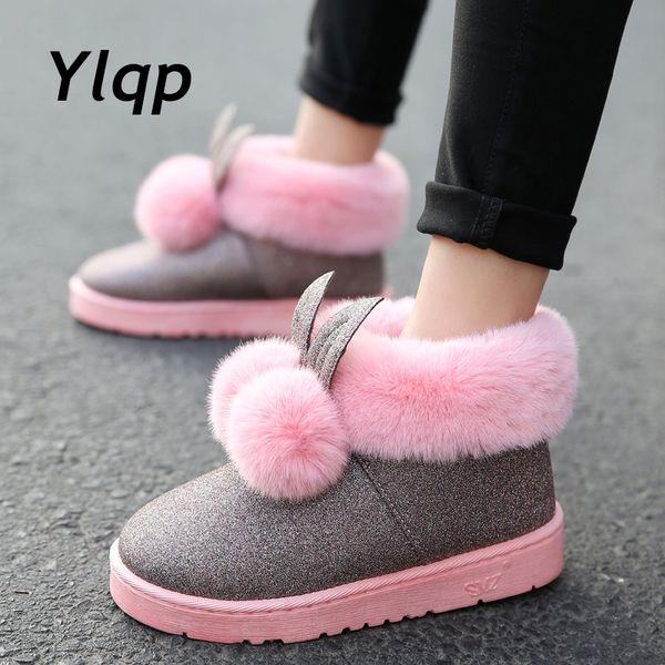 

2018 winter new women ankle boots ears cute boots waterproof and velvet thick warm cotton shoes booties flat shoes, Black