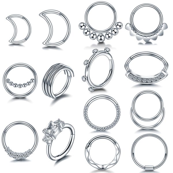 

other 1pc steel segment nose hoop piercing daith helix rook ear septum clicker rings tragus cartilage labret jewelry, Slivery;golden