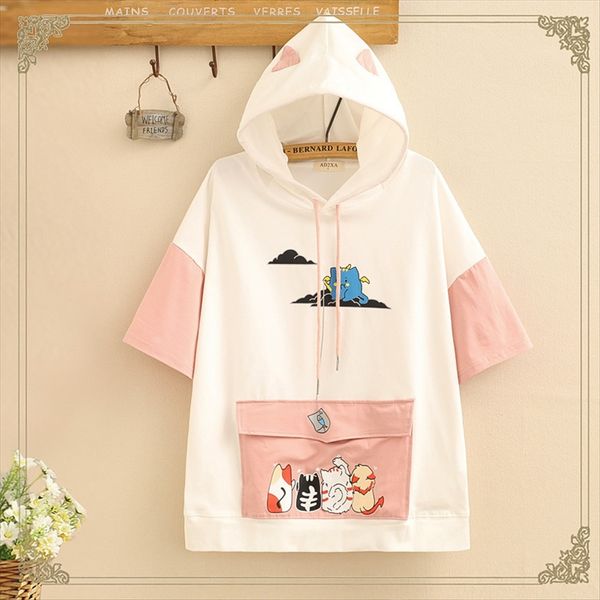 

junior high school girl short-sleeved t-shirt middle school student half-sleeved femalestyle loose girl t-shirt, White