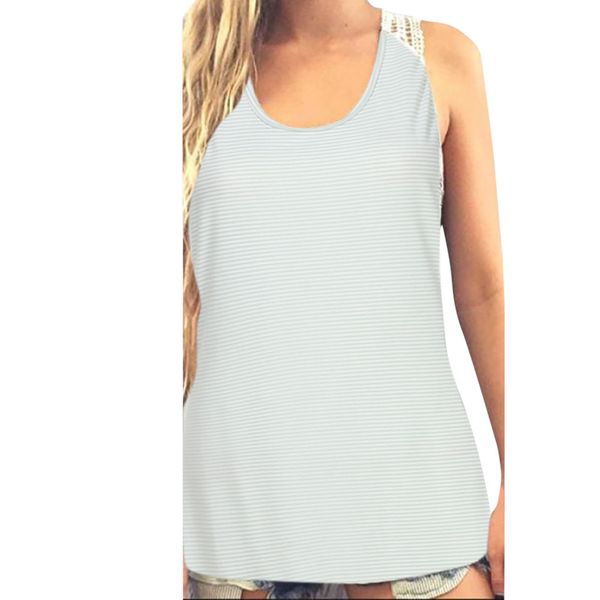 

women cotton stripe blouse lace dress summer vest girls sleeveless o neck plus size shirt blusa mujer, White