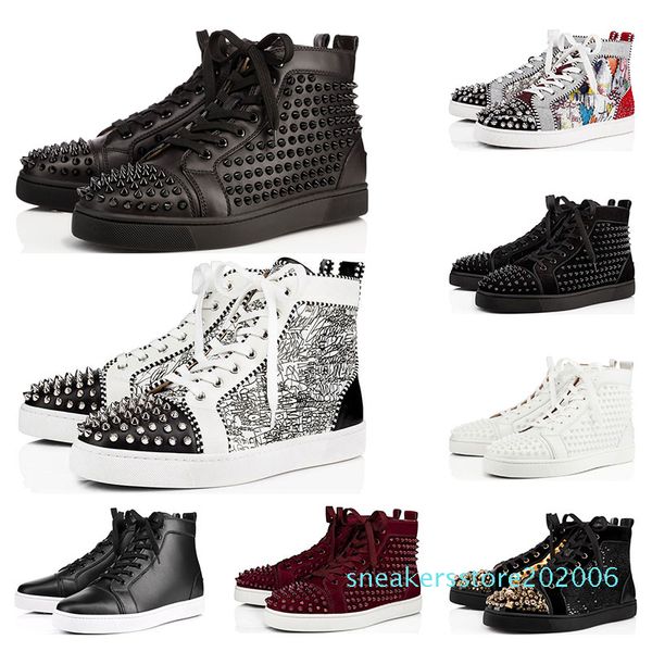 

2020 designer shoes studded spikes fashion red suede leather mens womens flat bottoms luxury shoes party lovers sneakers size 36-46 s06, Black