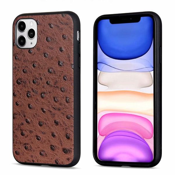 

genuine leather phone case for iphone 11 11 pro max x xs max xr 8 7 plus ostrich feathers' patern silicone soft case