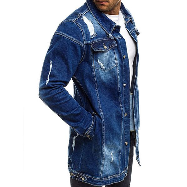 

tang 2019 spring autumn street men's long denim jacket distressed broken hole jean jacket coat for masculinity, Black;brown