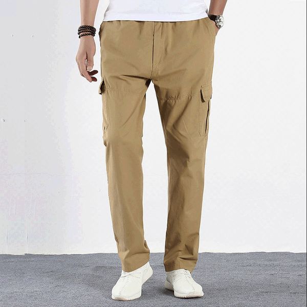 

we mens full cotton cargo joggers pants pocket baggy elastic waist trousers man fashion loose casual overalls 4xl 5xl 6xl, Black