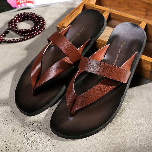 

tide flat summer mens slippers outdoor anti-slip mixed colors flip flops personality trend korean version beach shoes, Black