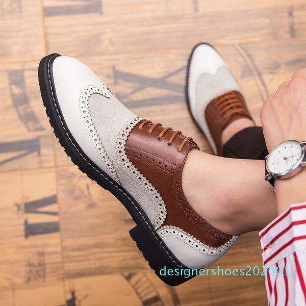 

fashion leather shoes brogue men dress business shoe pointed oxfords shoes for men lace up designer luxury formal a4 d01, Black