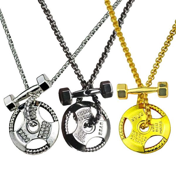 

Januarysnow Pendant Necklace Stainless Steel Chain Weight Plate Barbell Necklace Men Women Gym Hippie Motivation Hip Hop Hot Sale