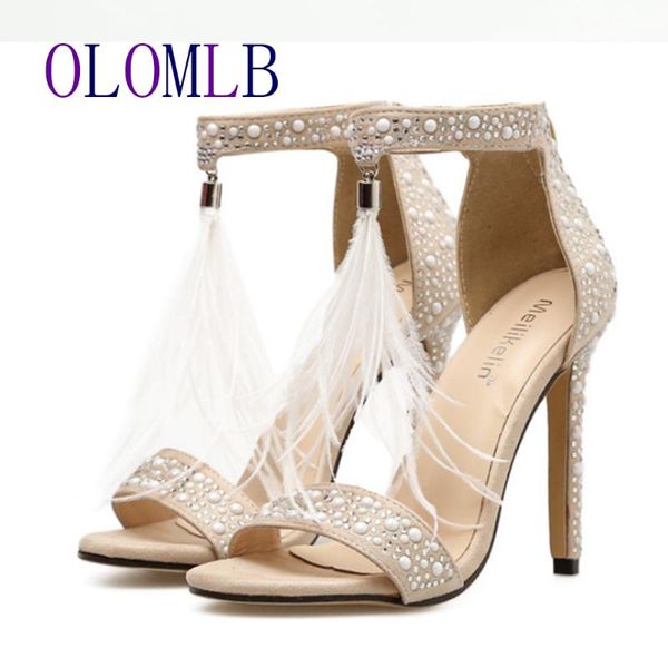 

summer new rhinestone high-heeled sandals beaded high-heeled sandals ladies stiletto apricot ladies shoes stiletto heels, Black
