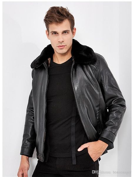 

конструктор мужская pu кожаная куртка из искусственного меха воротник теплая зимняя куртка с длинным рукавом толстые повседневная одежда, Black