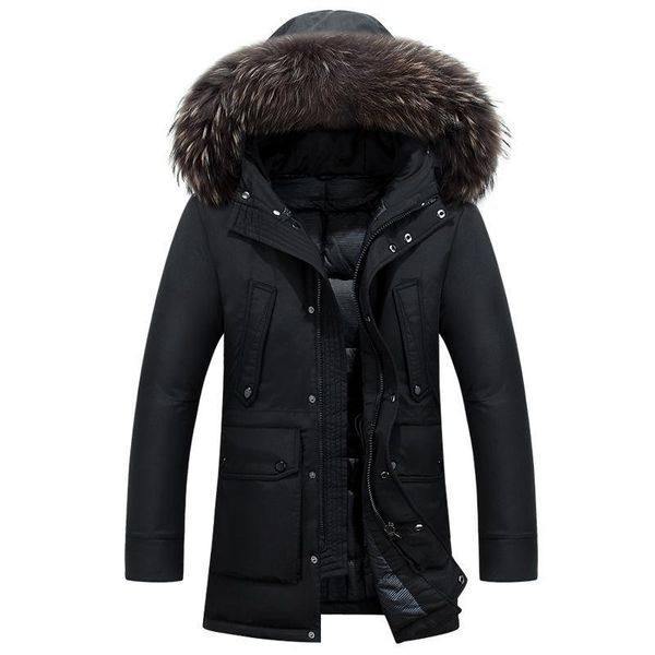 

new thick long winter parka down coat real big raccoon fur parka men, Black