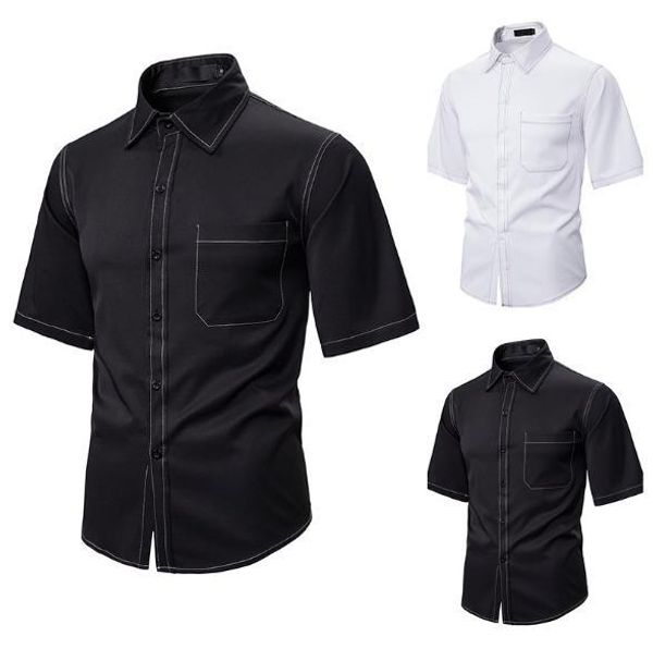 

hip hop mens designer shirts fashion lapel neck short sleeve relaxed shirts street style mens summer shirts, White;black