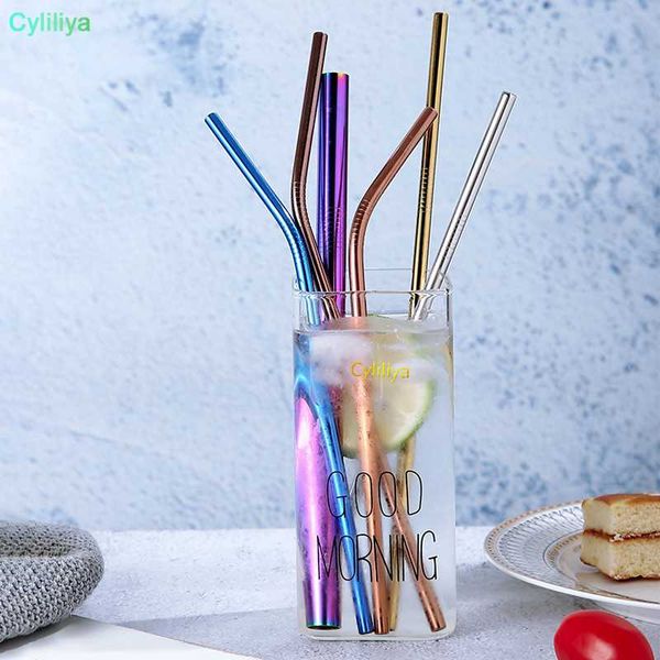 

200pcs colorful 304 stainless steel drinking straw 8.5" straight bent reusable straws juice party bar accessorie