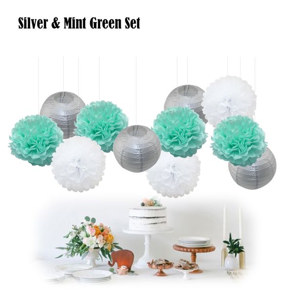 11 teile/satz Gold/Silber Hängende Papier Ball Laternen Seidenpapier Pom Pom für Weihnachten Party Dekoration Hochzeit Dekor Papier handwerk