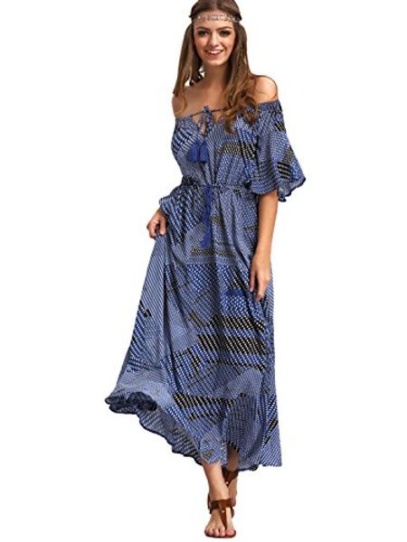 

milumia women's boho off the shoulder swing maxi dress, Black;gray