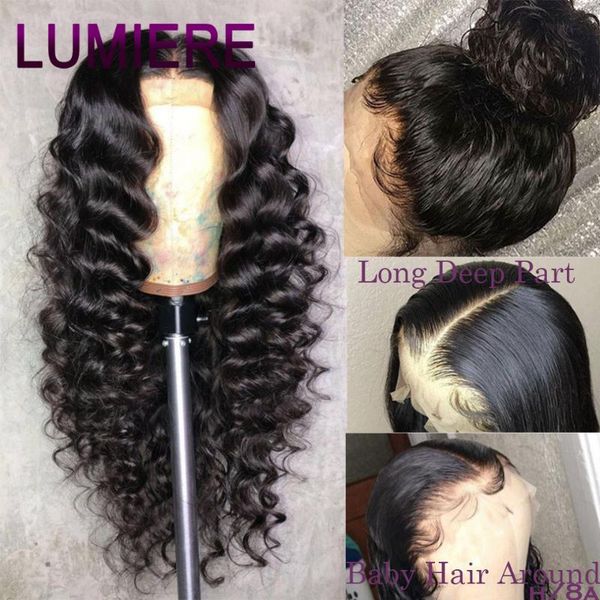 

loose wave wig lace front human hair wigs preplucked lumiere remy part hair pre plucked brazilian 360 lace frontal wig, Black;brown