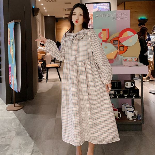 

2019 new brand maternity dress woman casual plaid large size dresses pregnant woman clothing md-01762, White