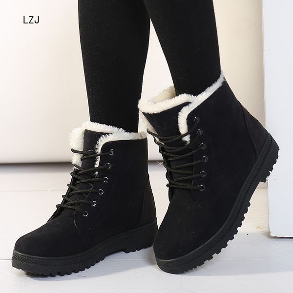 

women boots plus size 44 snow boot for women winter shoes heels winter boots ankle botas mujer warm plush insole shoes woman, Black