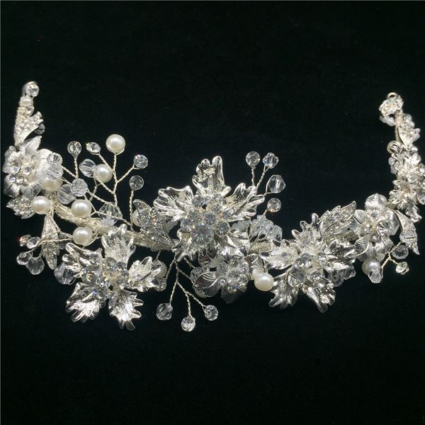 

exquisite flower leaf simulated pearls wedding tiara and crown silver rhinestones handmade bridal headpiece jewelry my750, Golden;white