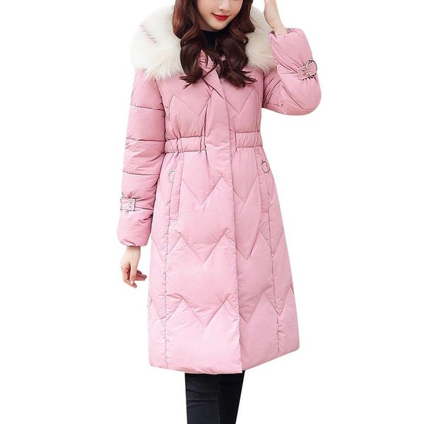 

women fashion outerwear long cotton-padded jackets pocket faux fur hooded coats #5o07, Black