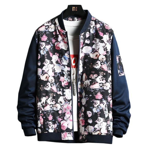 

floral jacket men flowers print cotton twill jackets 2019 new stand collar floral bomber jackets baseball jacket, Black;brown
