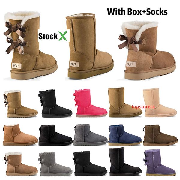 

2020 new designer boots australia women girl classic snow boots bowtie ankle short bow fur boot for winter black chestnut fashion size 36-41