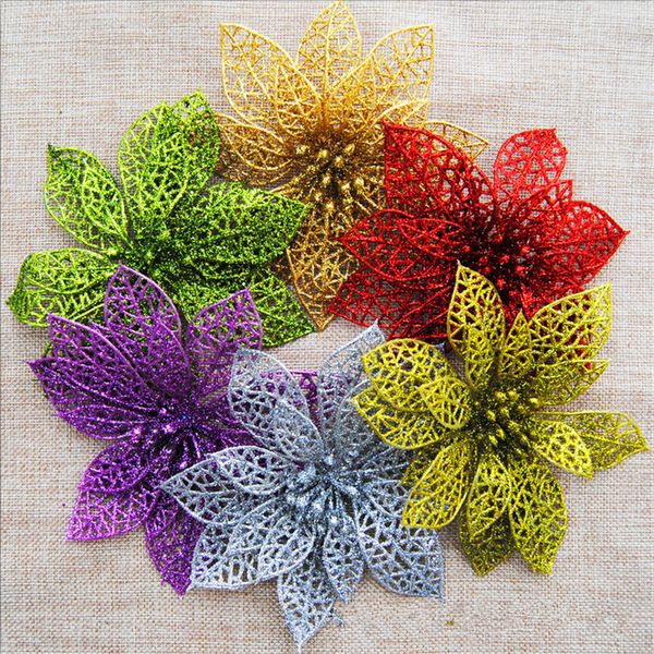 

10pcs/set 10cm glitter christmas hollow flower decoration kids gift diy xmas tree ornament christmas party wedding decorations