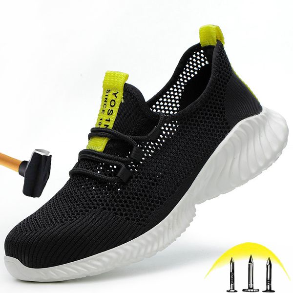 

light men's safety work breathable anti-smash anti-stab work safety shoes site casual non-slip wear-resistant construction shoes, Black