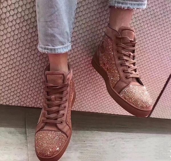 

20s популярные fard strass замша вскользь квартира, высокий top мужчины red bottom кроссовки red подошва пара спортивная партия, wedding eu3, Black